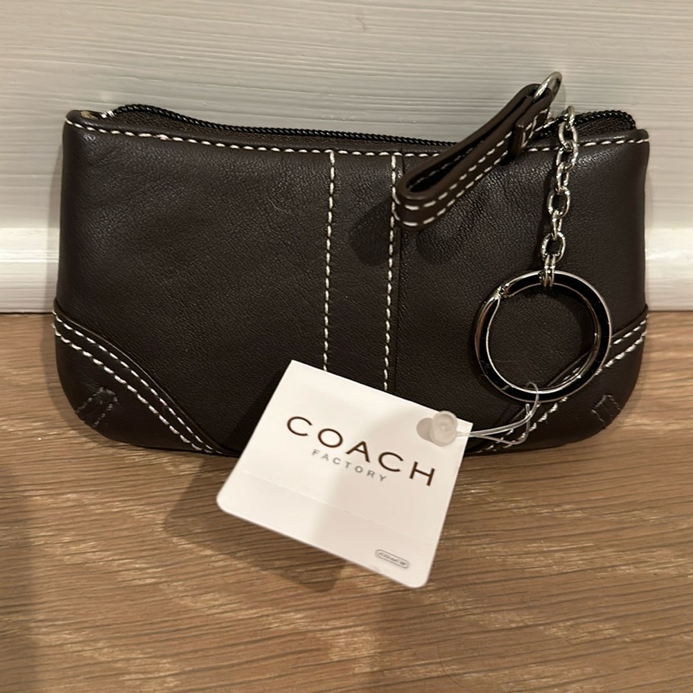 New with tags, brown leather coin purse with keychain